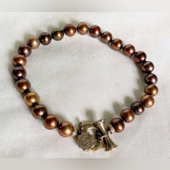 Tacori IV Chocolate Brown Pearl Bracelet with Gold Toggle Clasp 7.5